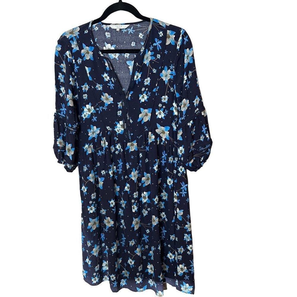 Yaya Blue Floral Boho Dress size 34/4 Long Sleeve